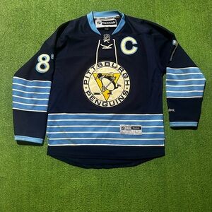 Reebok Pittsburgh Penguins Sidney Crosby NHL Jersey Size L Navy Light Blue White